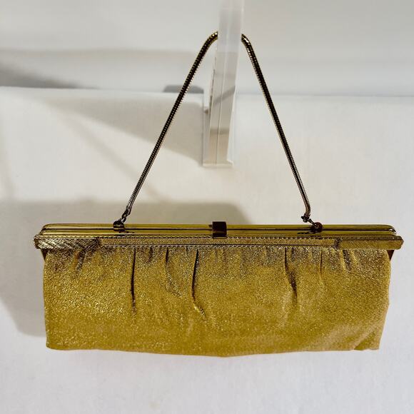 Cocktail Clutch Purse No brand Made USA 11.5"x5.5" Gold Metallic Tuck Away Chain - Picture 2 of 12